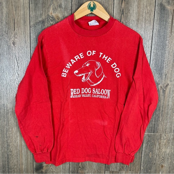 Vintage 80s Red Dog Saloon Bear Valley CA Long Sleeve T-Shirt Adult Size Small - Picture 1 of 8